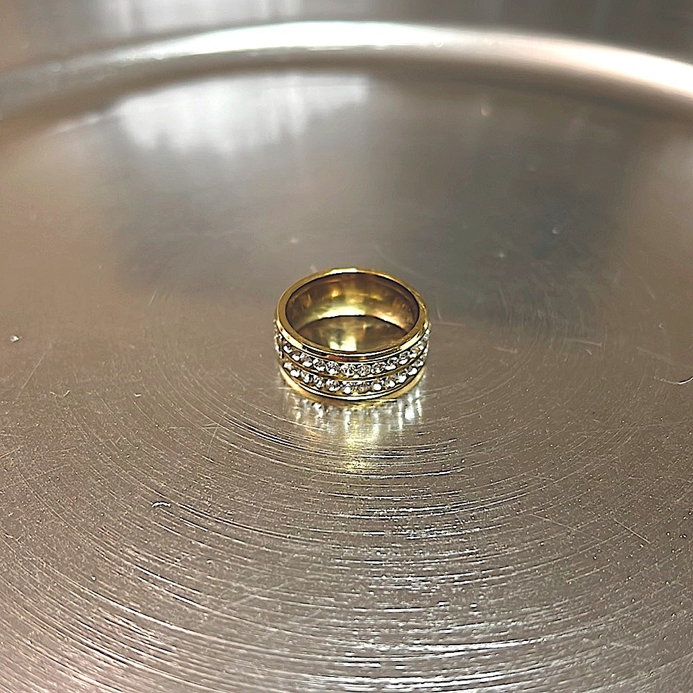 New size 8 gold tone eternity band with an entire band of lab created diamonds!